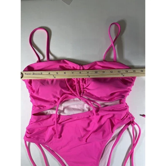 California Waves Cutout One-Piece Swimsuit, Neon Pink, Large, New - Picture 6 of 7